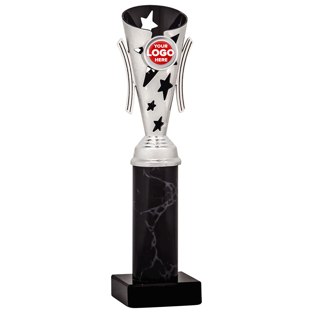 Star Design Tube Trophy (Silver/Black) - 6 sizes available