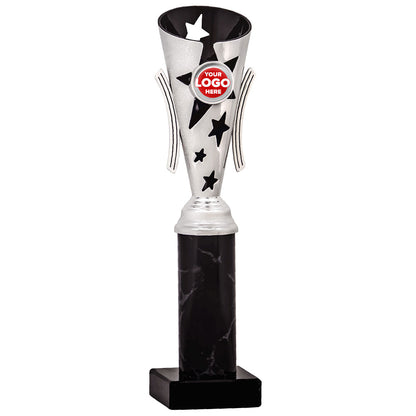 Star Design Tube Trophy (Silver/Black) - 6 sizes available