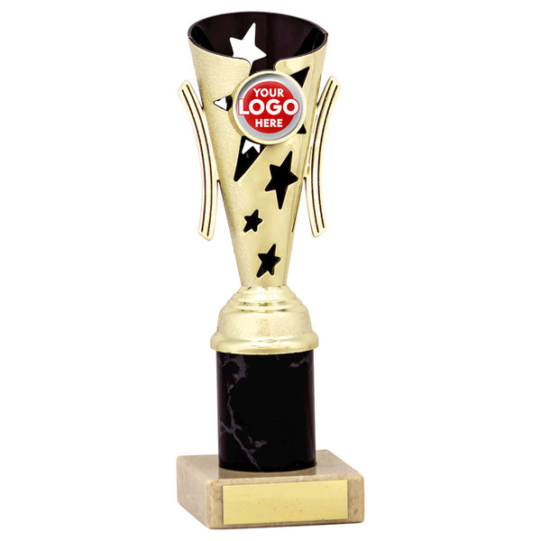 Star Design Tube Trophy (Gold/Black) - 6 sizes available