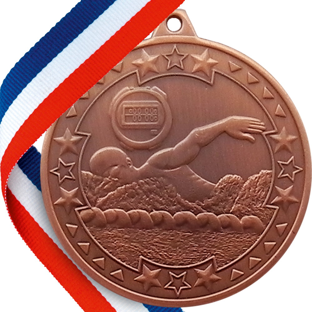 50mm Embossed Swimming Medal on a Ribbon