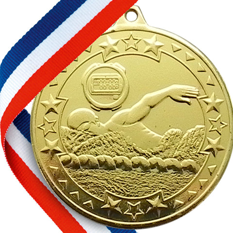 50mm Embossed Swimming Medal on a Ribbon