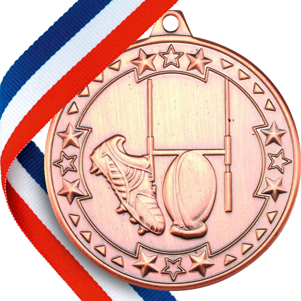 50mm Embossed Rugby Medal on a Ribbon