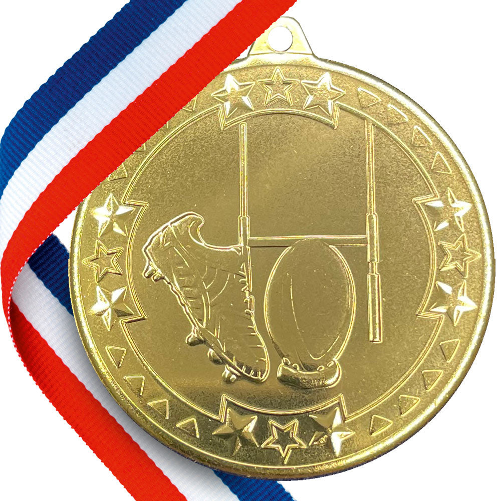 50mm Embossed Rugby Medal on a Ribbon