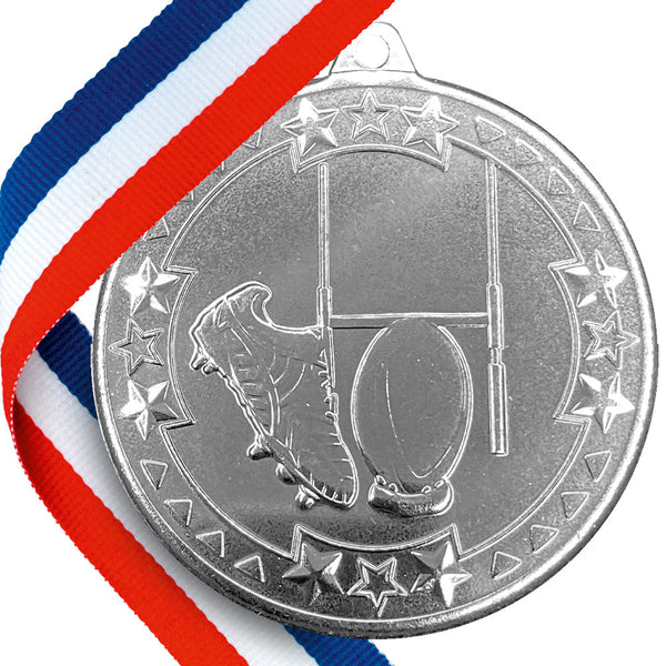 50mm Embossed Rugby Medal on a Ribbon