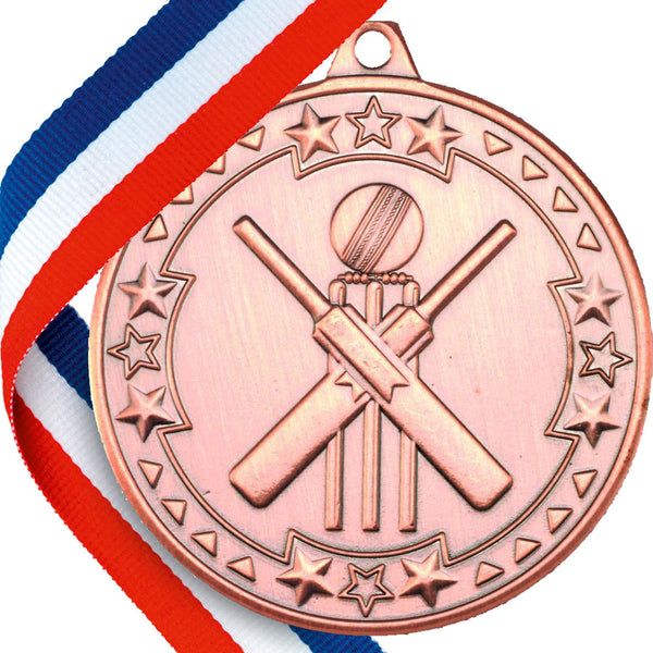 50mm Embossed Cricket Medal on a Ribbon