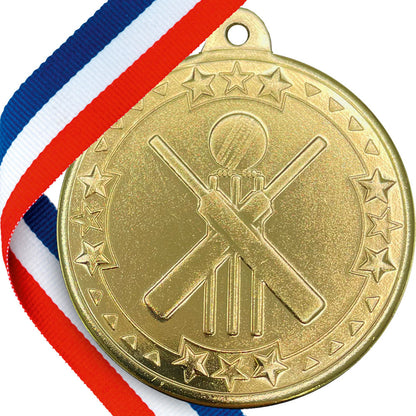 50mm Embossed Cricket Medal on a Ribbon