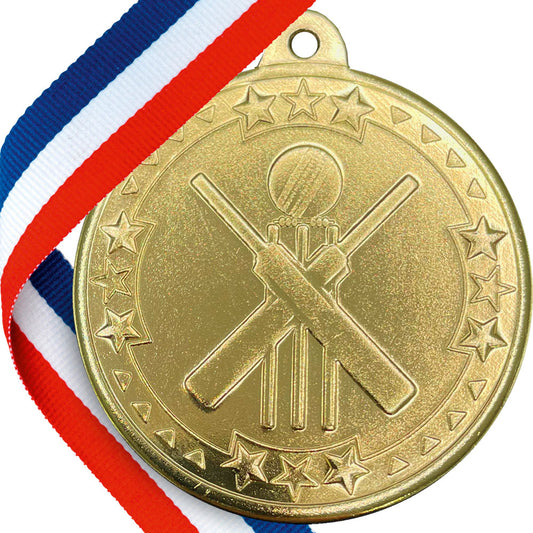 50mm Embossed Cricket Medal on a Ribbon