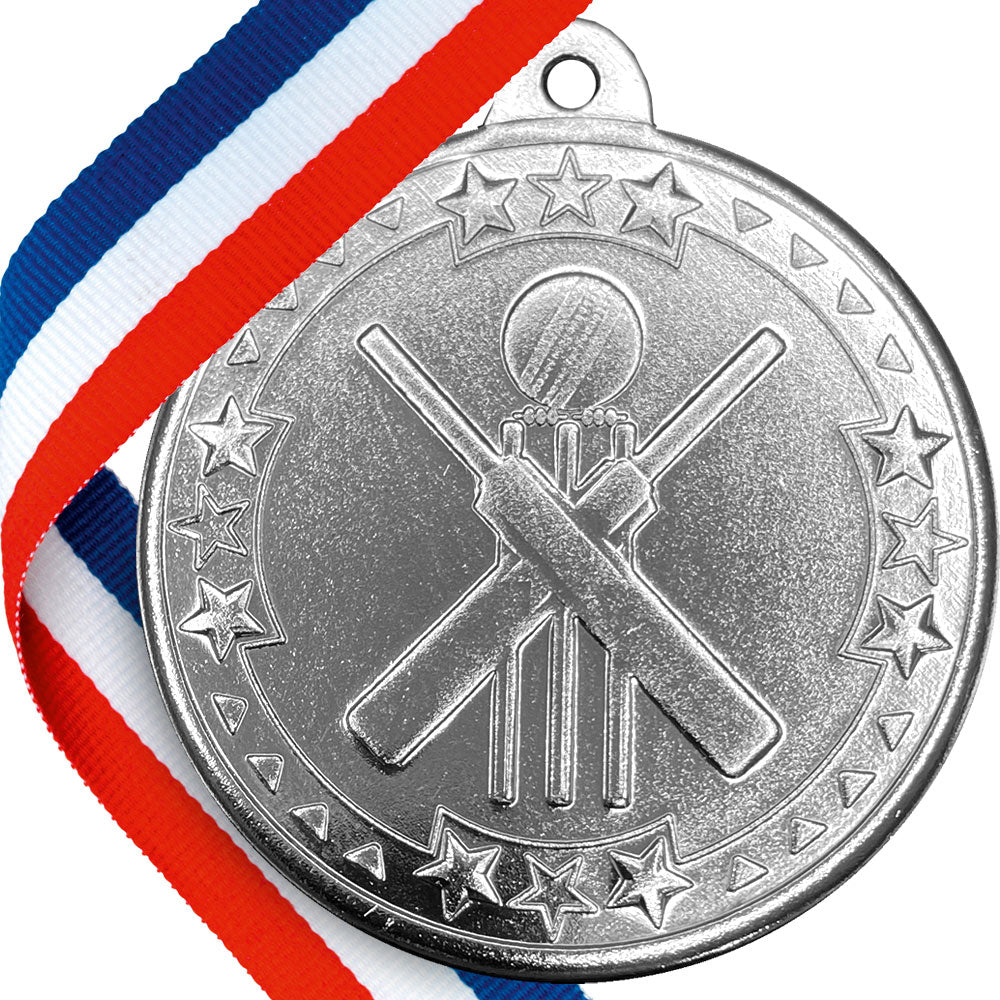 50mm Embossed Cricket Medal on a Ribbon