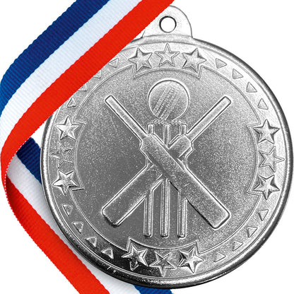 50mm Embossed Cricket Medal on a Ribbon