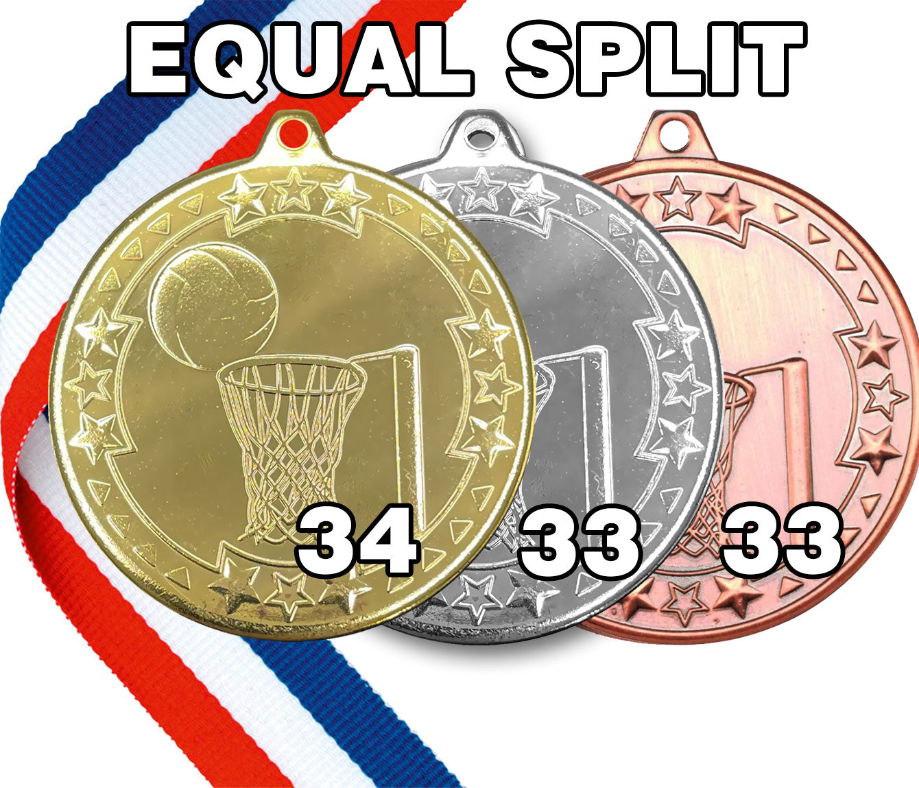 Netball 50mm Embossed Medals - MINIMUM ORDER 100