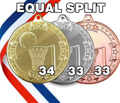 Netball 50mm Embossed Medals - MINIMUM ORDER 100
