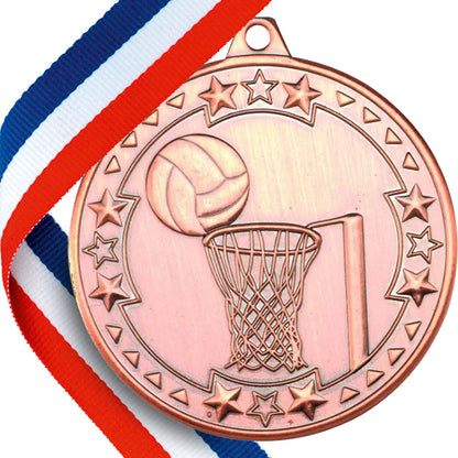 50mm Embossed Netball Medal on a Ribbon BW Trophies