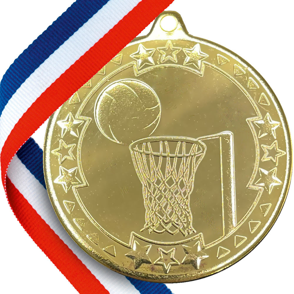 50mm Embossed Netball Medal on a Ribbon BW Trophies