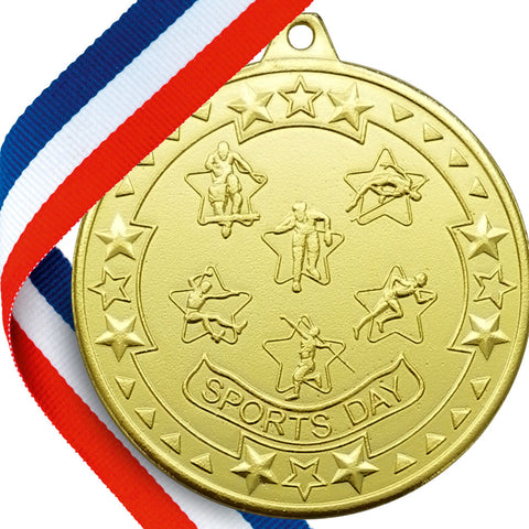50mm Embossed Sports Day Medal on a Ribbon