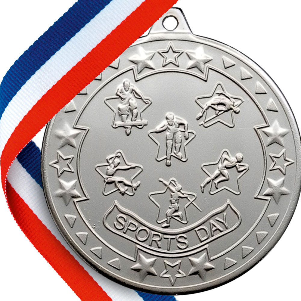 50mm Embossed Sports Day Medal on a Ribbon