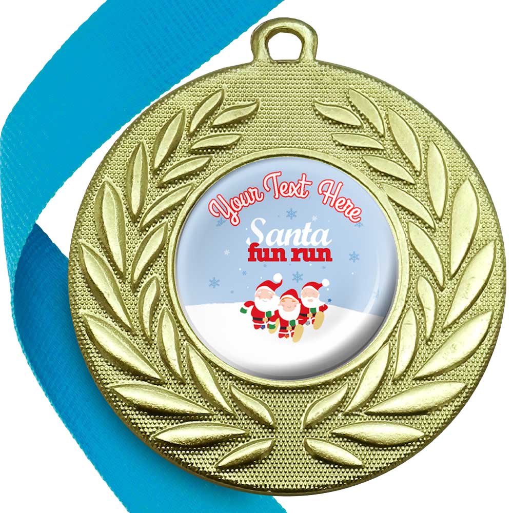 Santa Fun Run Wreath Medals Snow Design with Domes
