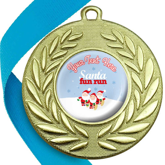 Santa Fun Run Wreath Medals Snow Design with Domes