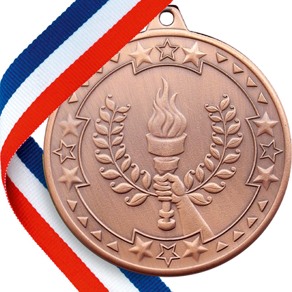 50mm Embossed Sports Day Torch  Medal on a Ribbon
