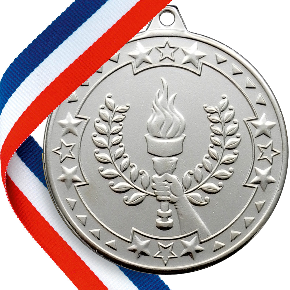 50mm Embossed Sports Day Torch  Medal on a Ribbon