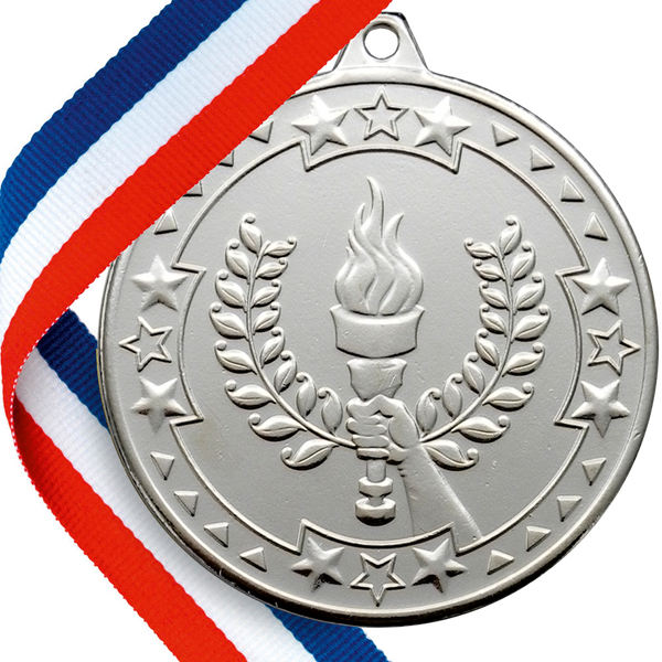 50mm Embossed Sports Day Torch  Medal on a Ribbon